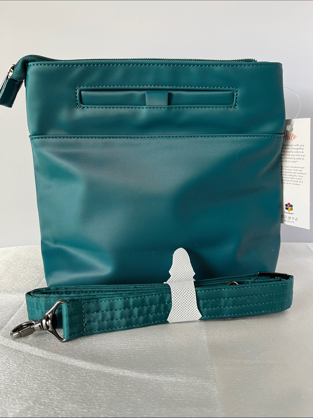 LUG - Double Dip Satin Luxe VL Crossbody Bag in Teal - Picture 3 of 6